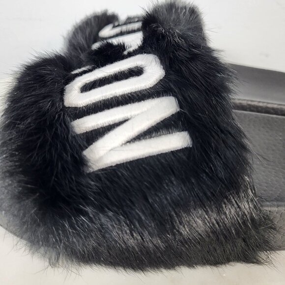 NWB~$825~DSQUARED2~7.5/8~ICON BLACK WHITE GENUINE  RABBIT FUR SANDALS SLIDES - Picture 8 of 16
